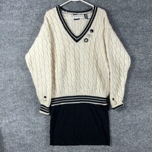 VTG Gap Sweater Dress Womens M White Black Wool Cable Knit Buttons Varsity 90s